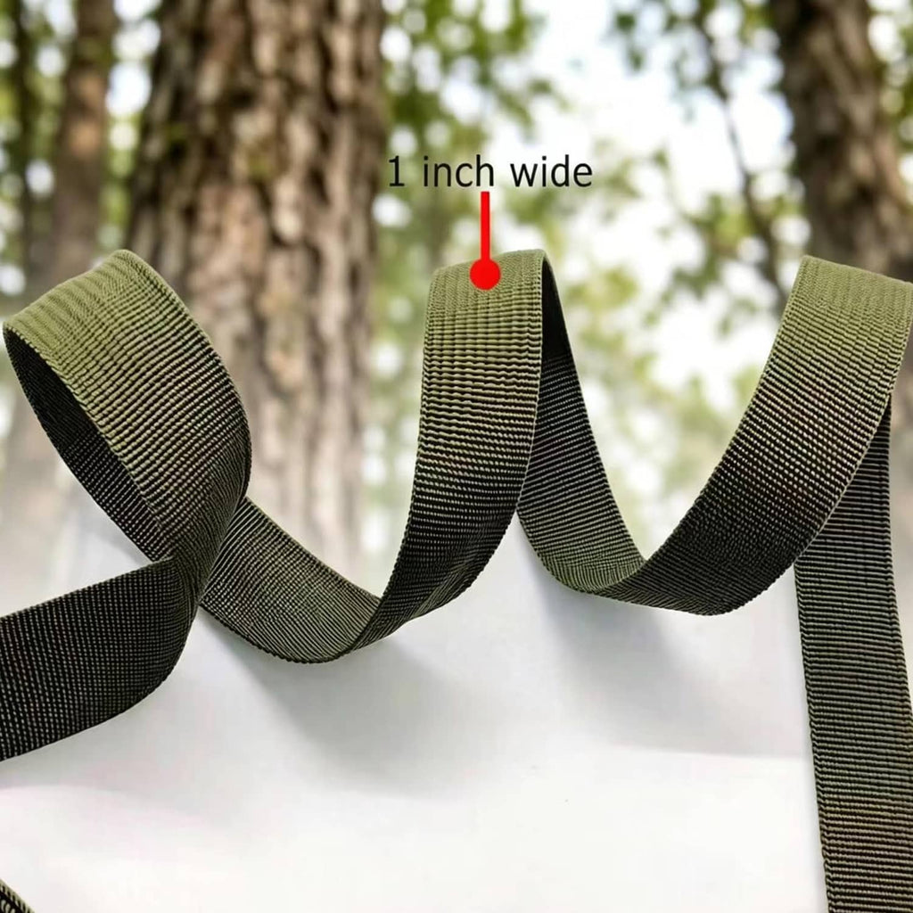 Army green tree support strap, 1-inch wide webbing in U-shaped loop