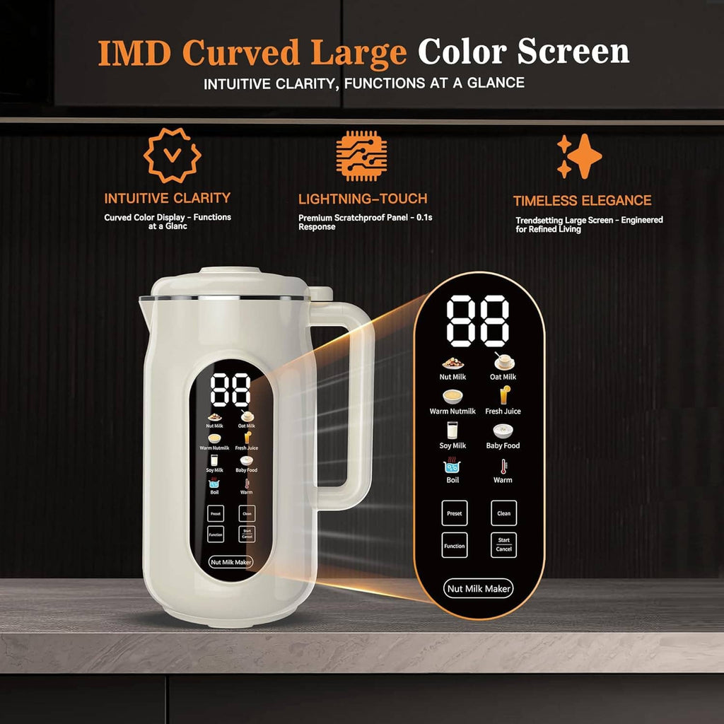 Cream nut milk maker with curved color screen display on the front