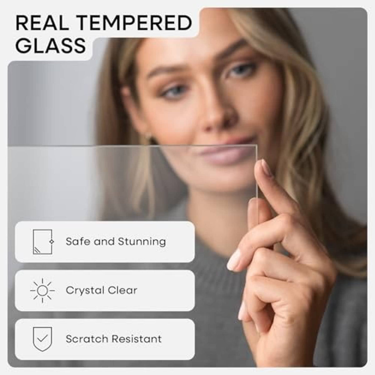 Black picture frame with crystal-clear tempered glass panel, scratch-resistant protection