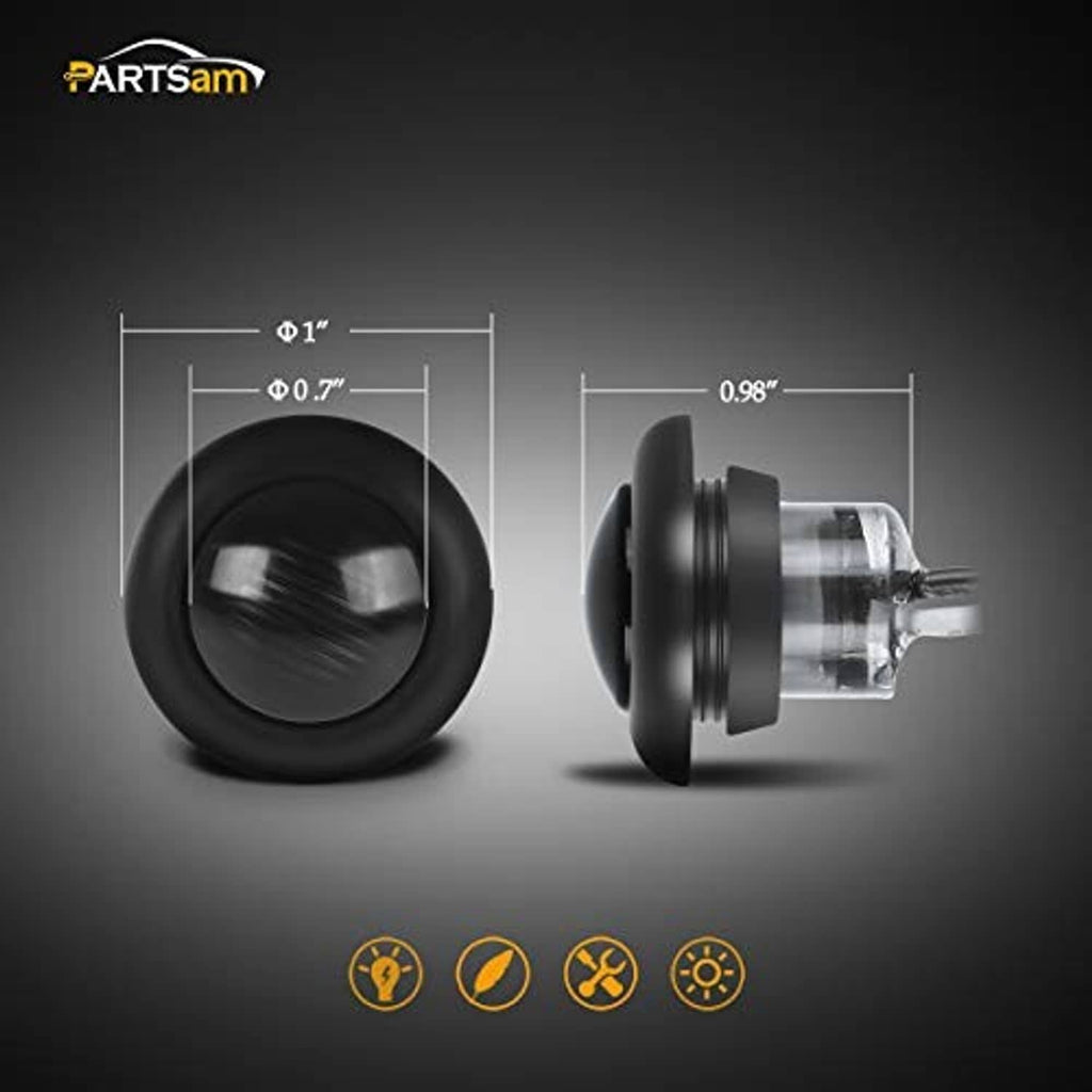 3/4" round LED marker light size view, black housing and clear lens