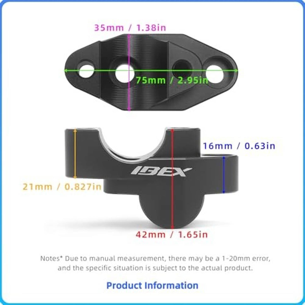 Handlebar riser size diagram with measurement lines and central centerline