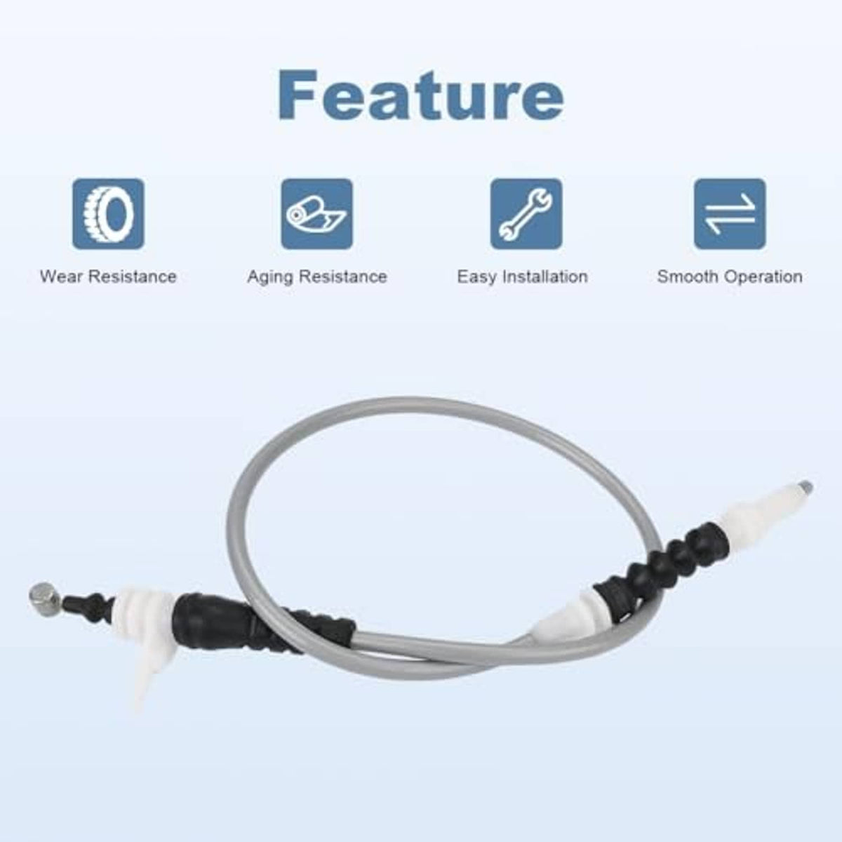 Hood release cable replacement with gray loop and black textured sleeve and white ends