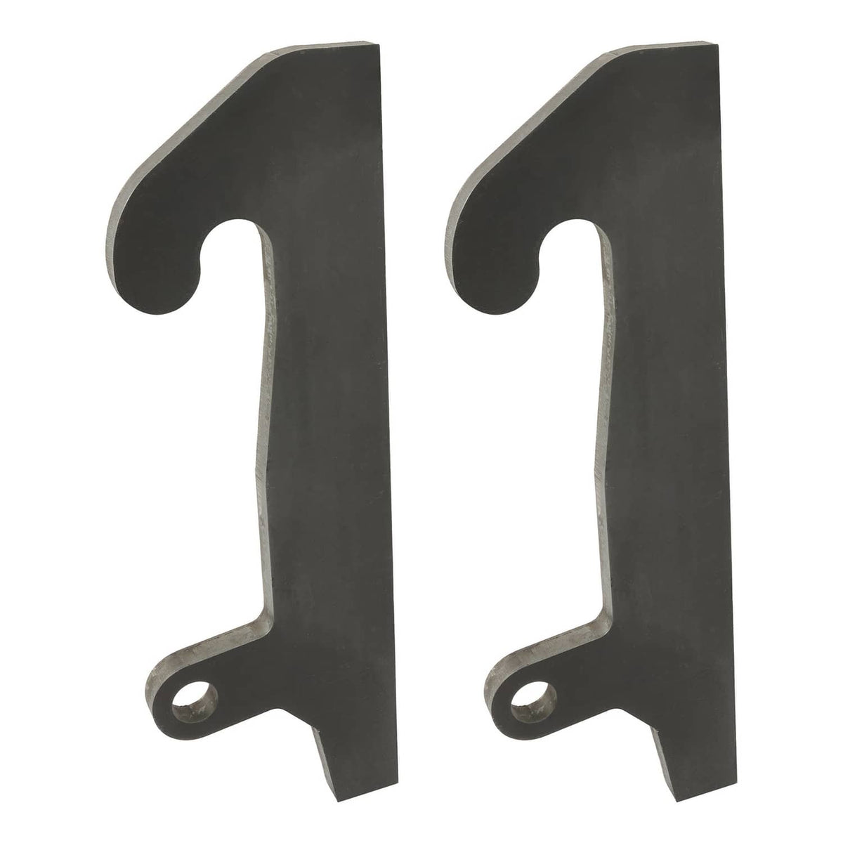 Quick attach loader bracket mounts, two black tall ear brackets with bolt holes at bottom.