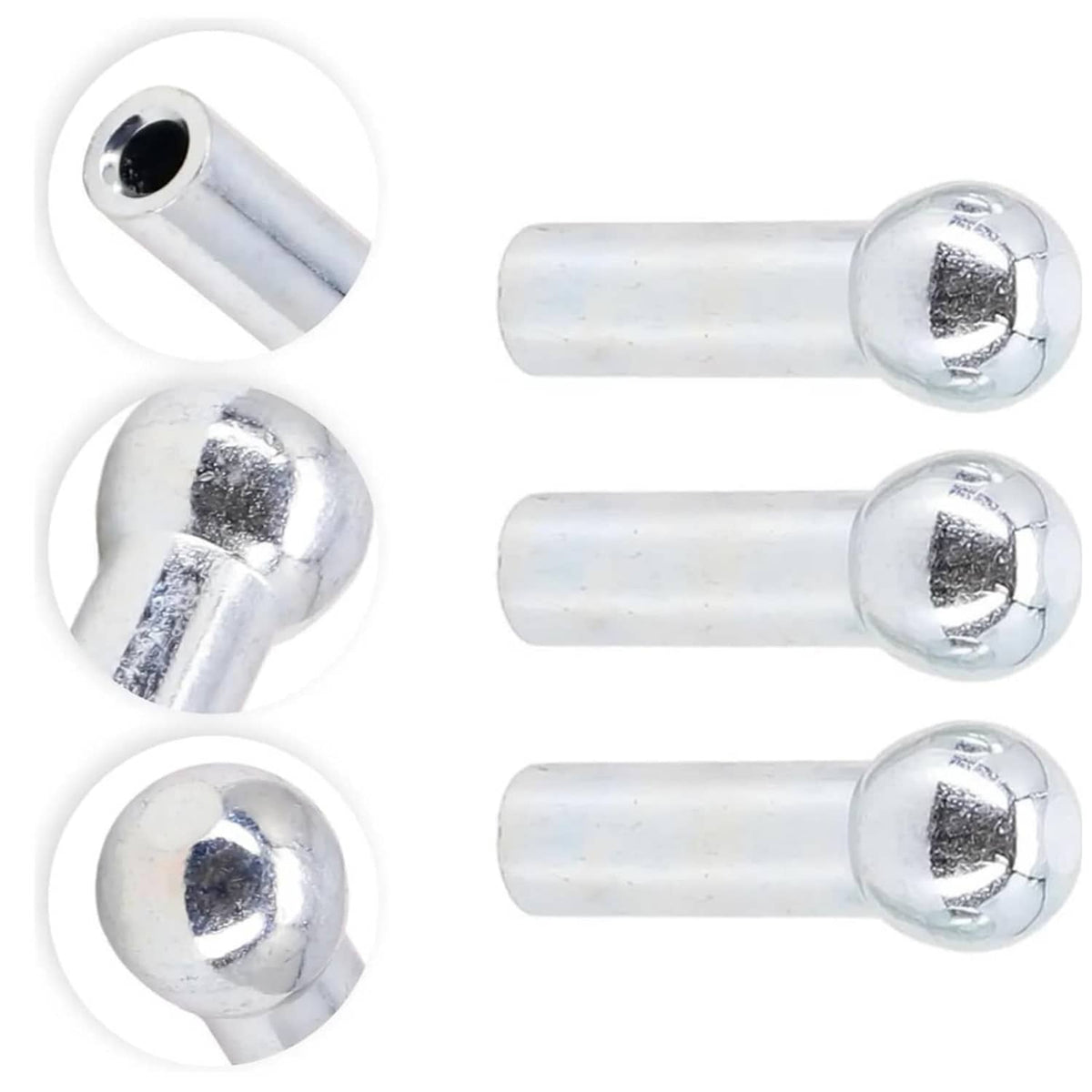 Silver cable ball stopper pins, ball heads on short cylindrical shafts.