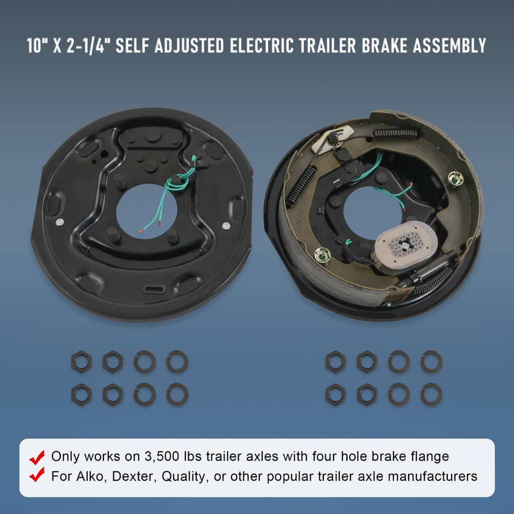 10 in electric trailer brake assembly, black backing plate pair with springs and wiring