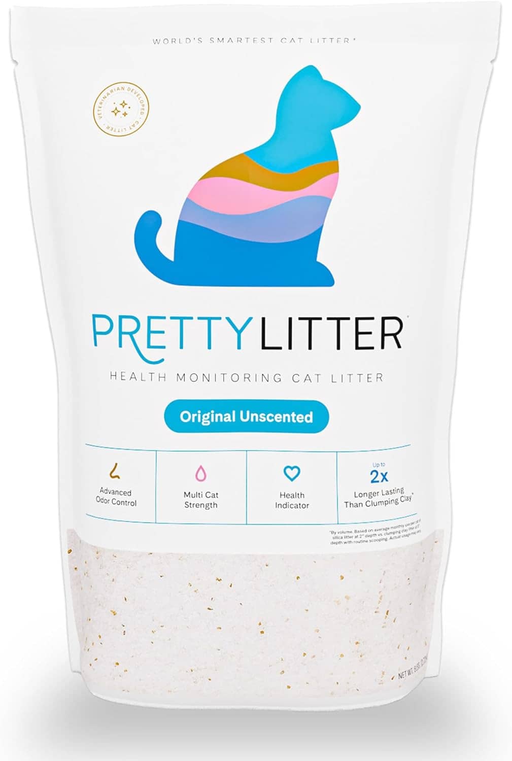 Prettylitter health monitoring cat litter bag front, original unscented, non-clumping