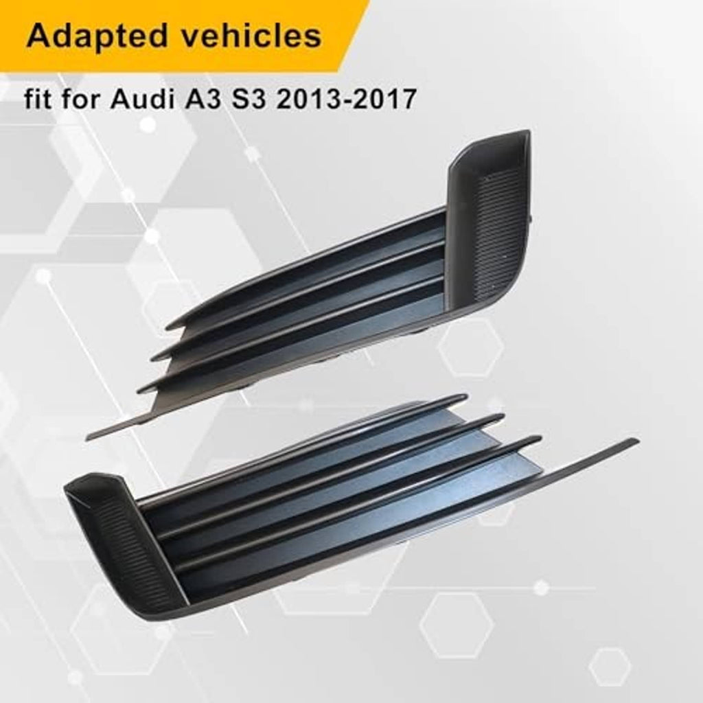 Front bumper lower grille inserts, black with blue-gray horizontal bars and side edges