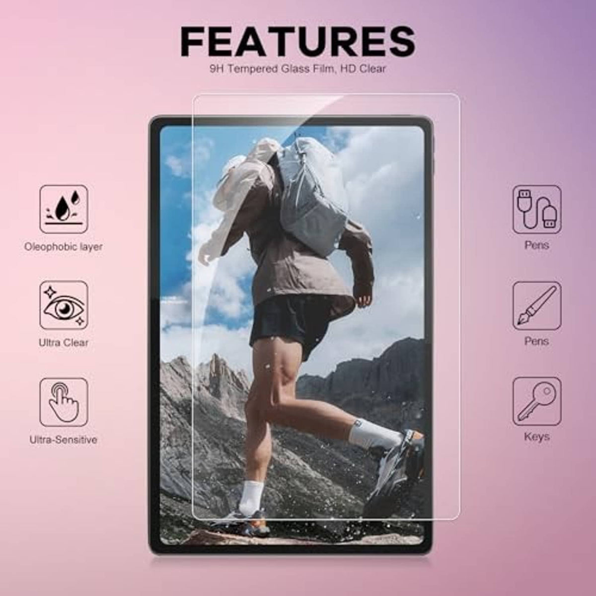 Clear 9H tempered glass screen protector for tablet display with rounded fit