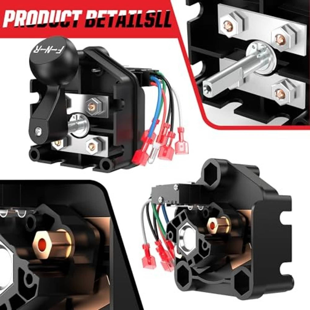 Forward-reverse switch detail view with F-N-R knob, terminal blocks, and red wiring