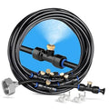 Black misting hose line with brass nozzles and fittings