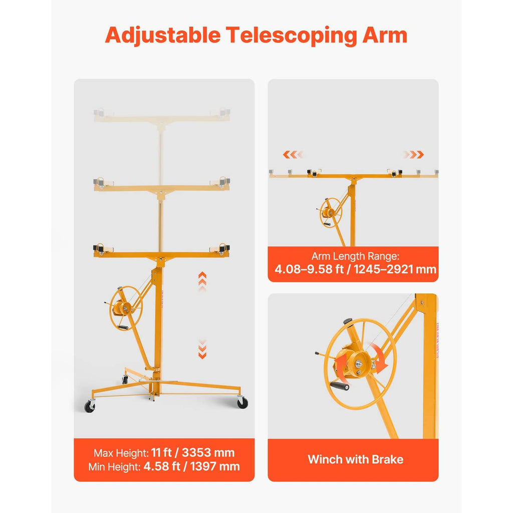 Uimoso adjustable telescoping arm drywall lifter with winch and caster base