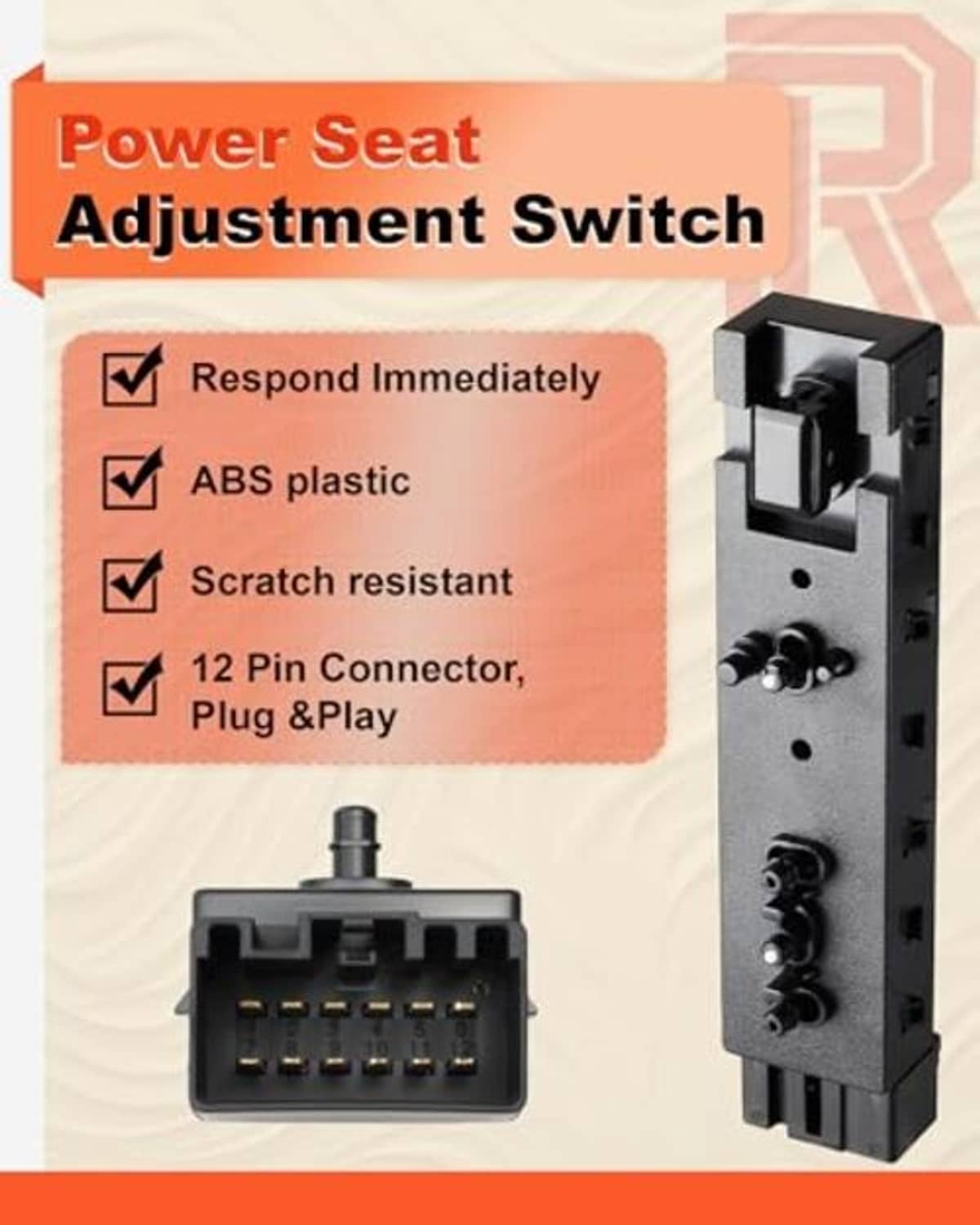 Power seat adjustment switch with ABS plastic housing and 12-pin connector
