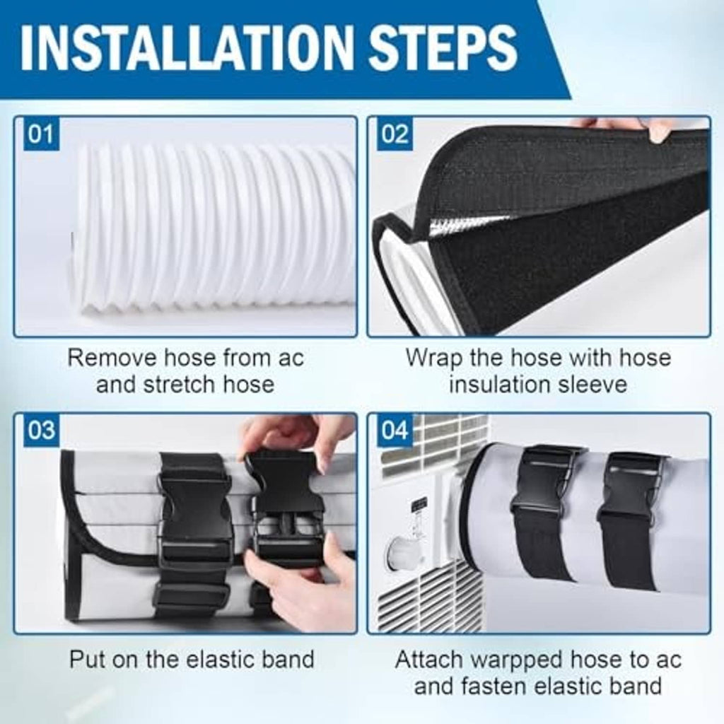 AC hose insulation sleeve with wide elastic bands for securing around an air hose