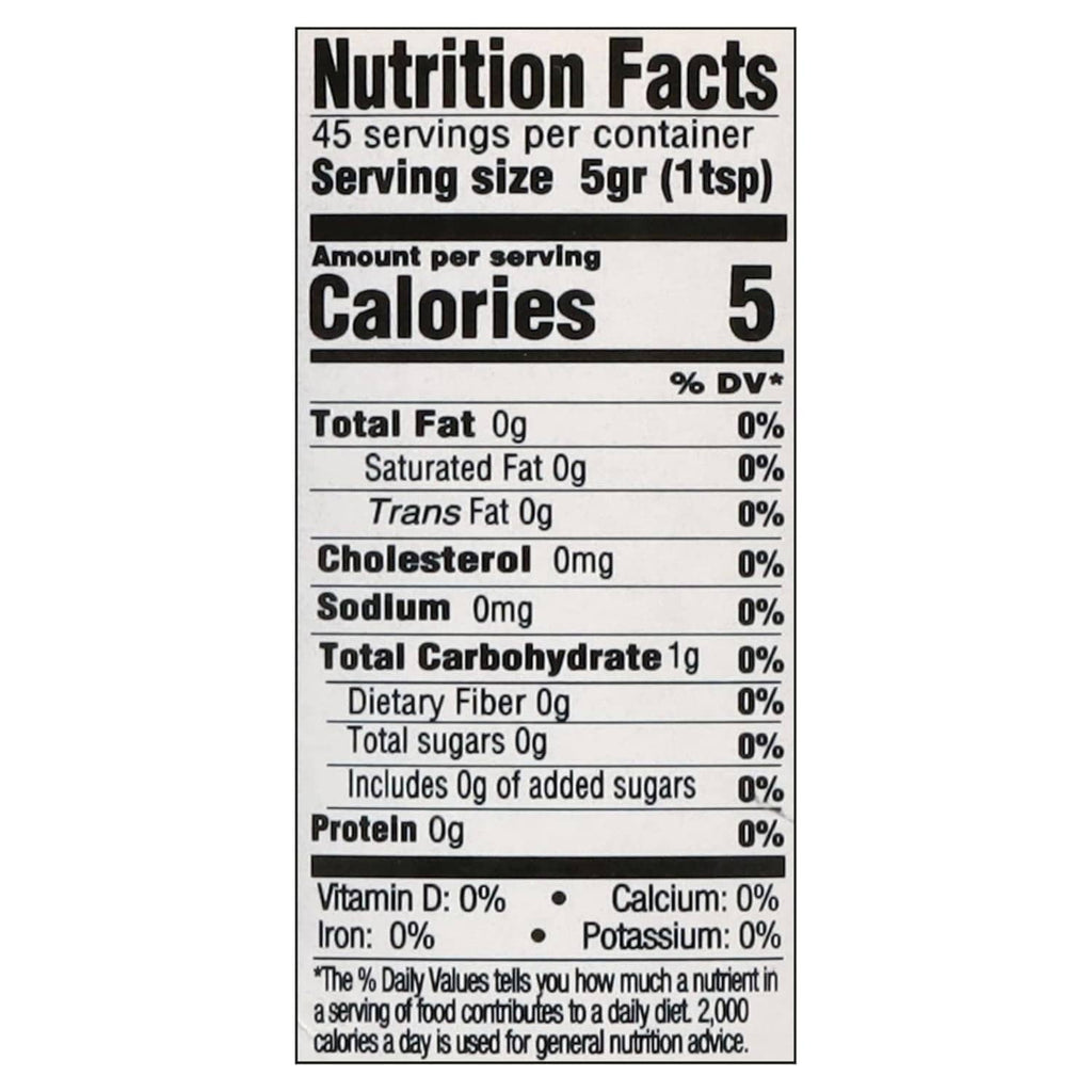 Garlic paste nutrition facts panel with serving size, calories, and fat details.