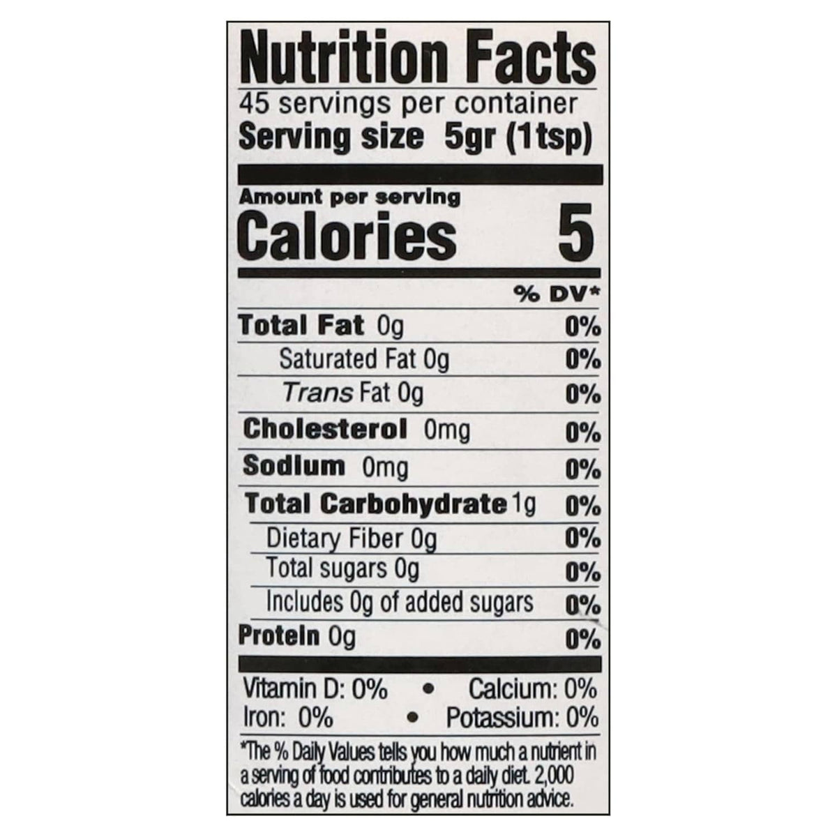 Garlic paste nutrition facts panel with serving size, calories, and fat details.