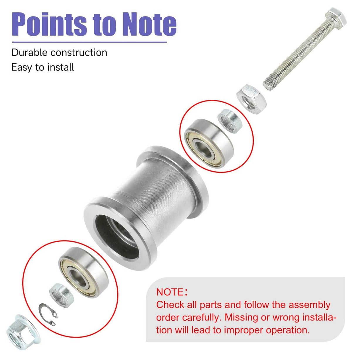 Mini bike chain tensioner roller with bearing and threaded adjuster bolt for chain tension