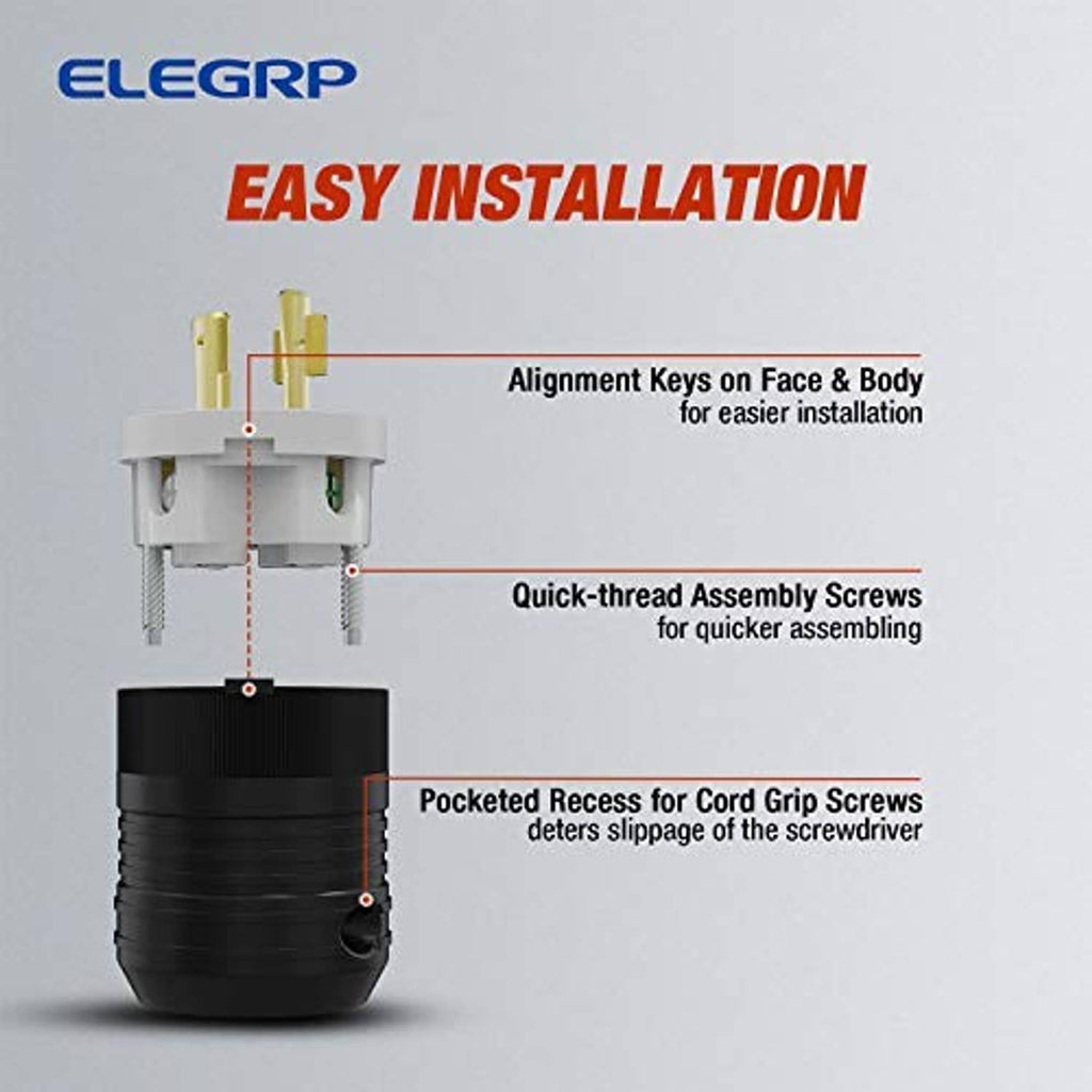 NEMA L14-30P locking plug with underside grip and cord enclosure design