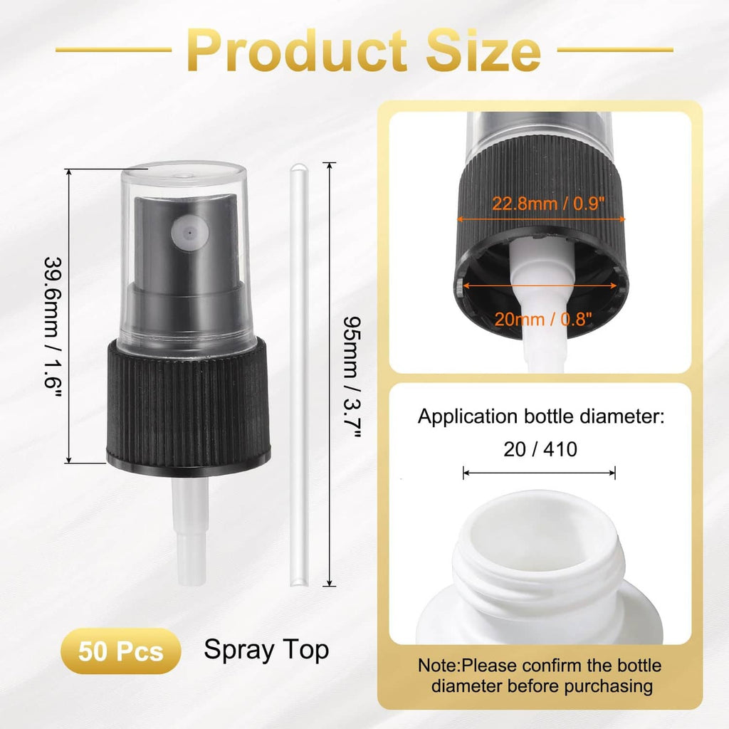 Black plastic fine mist spray top with ribbed cap and clear dip tube