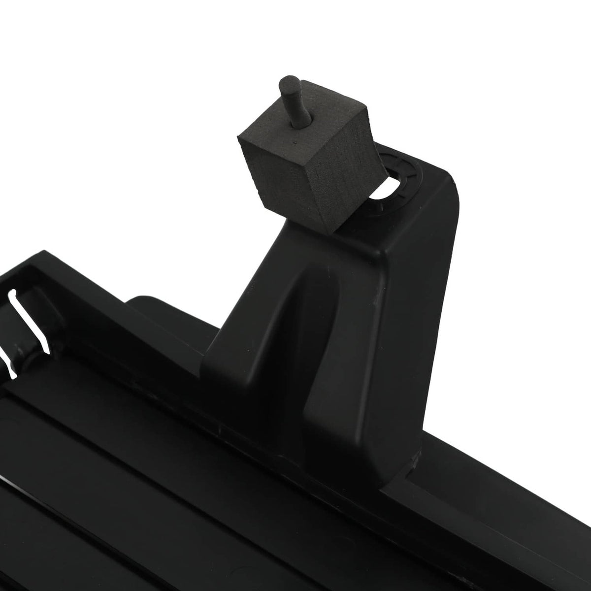 Black radiator shutter assembly corner section with raised actuator tab