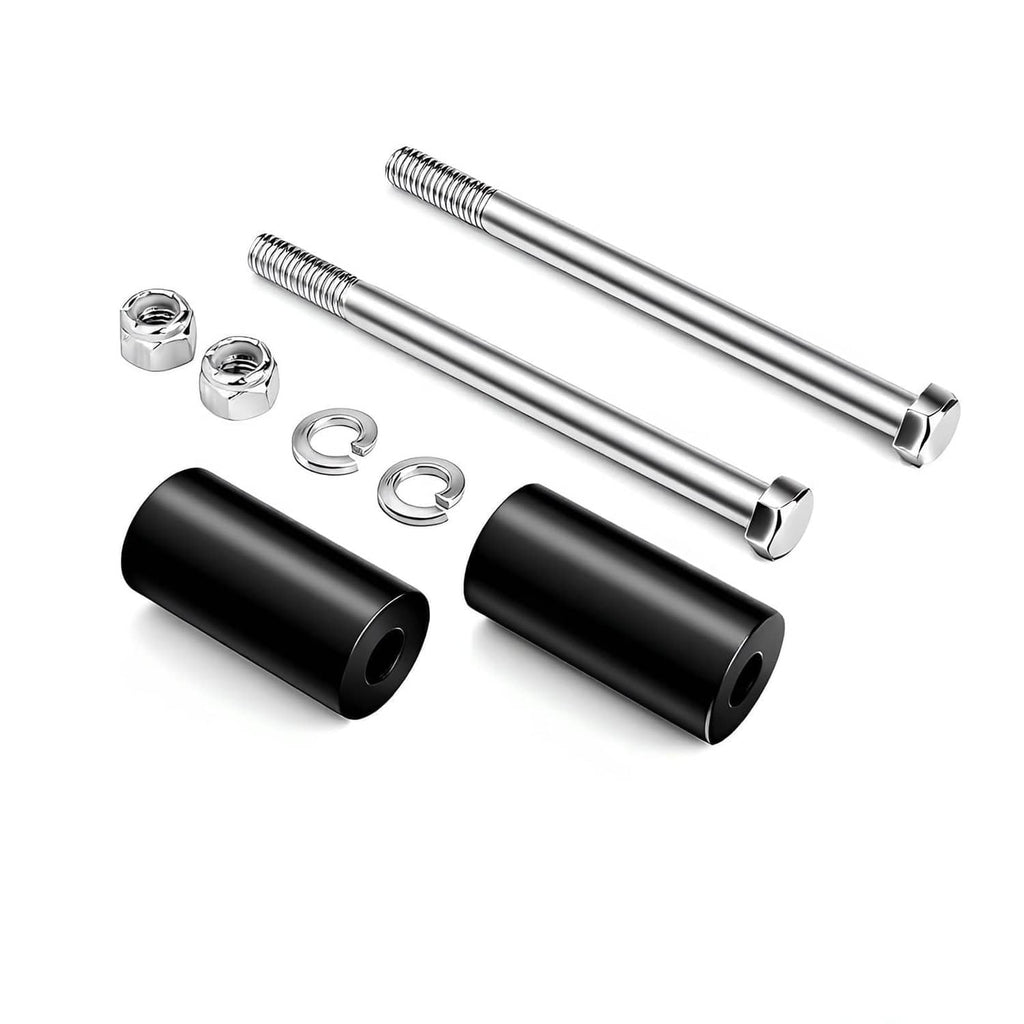 Black 2-inch handlebar riser extension kit: two sleeves, two bolts, nuts and washers.