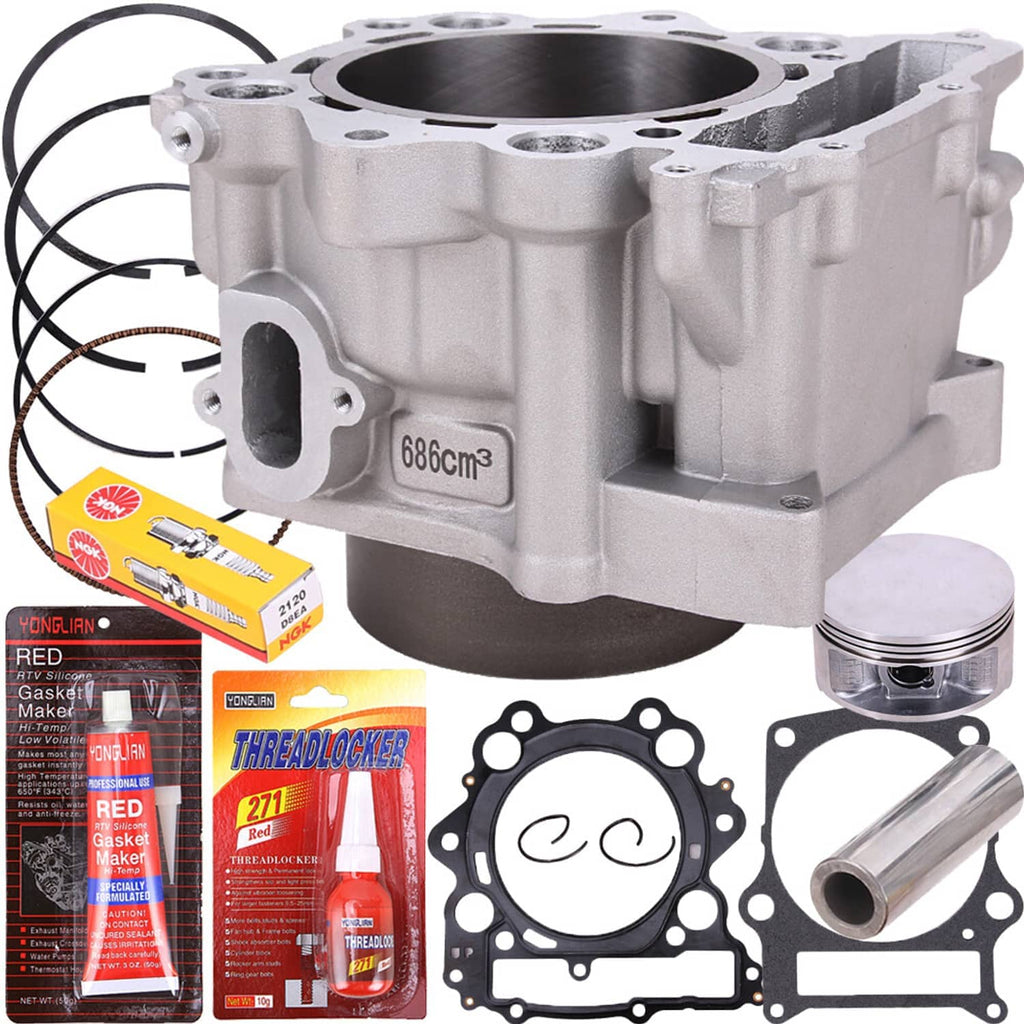 Engine cylinder block with piston and gasket set, side labels visible