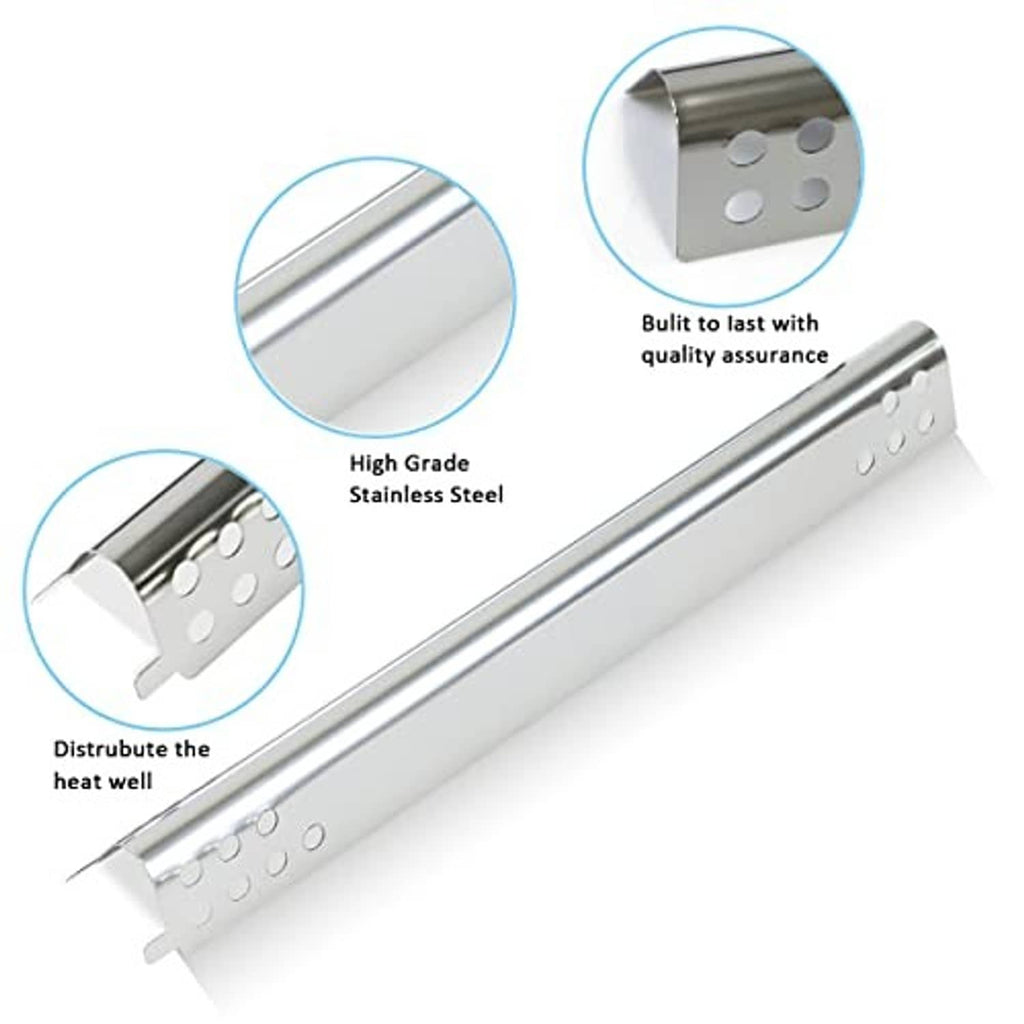 Stainless steel heat distribution bar with rows of holes for even grill heat