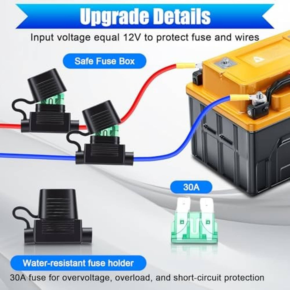 Radiator fan controller upgrade details with safe fuse holder and 30A fuse