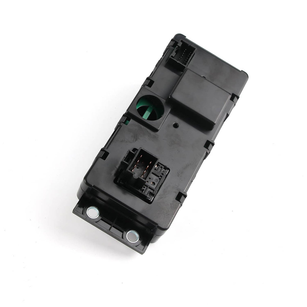 A/C climate control module panel with electrical connector and mounting tabs, black plastic