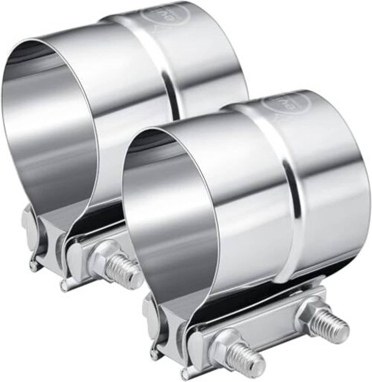 Stainless steel exhaust band clamp with loop band and two hex bolts