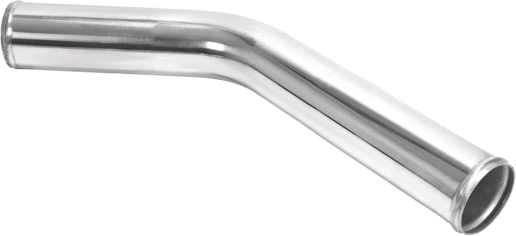 Polished aluminum angled intercooler pipe with black end opening