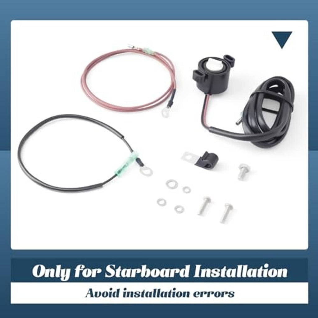 Starboard trim sender kit: sensor module, red/black wiring harness, and mounting fasteners