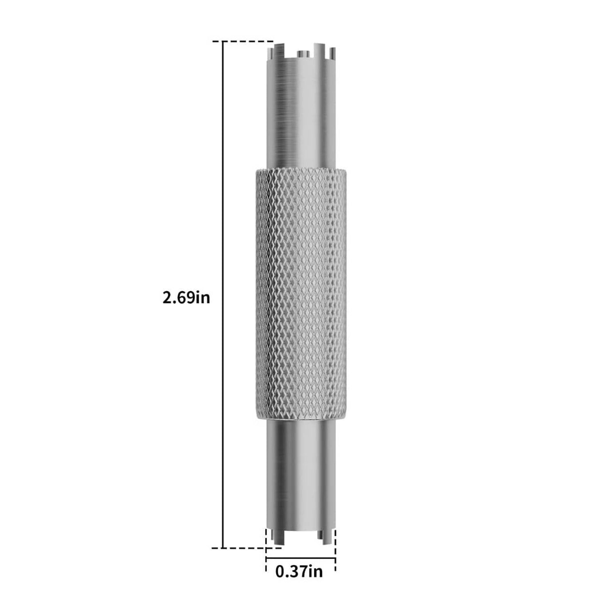 Front sight adjustment tool size diagram showing knurled grip and rubber protective caps
