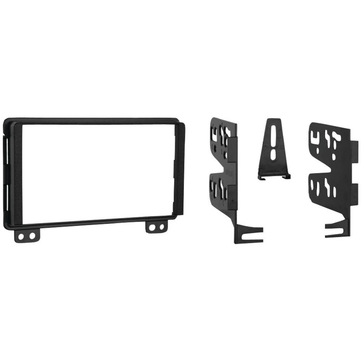 Double DIN stereo dash bezel frame with black mounting brackets set