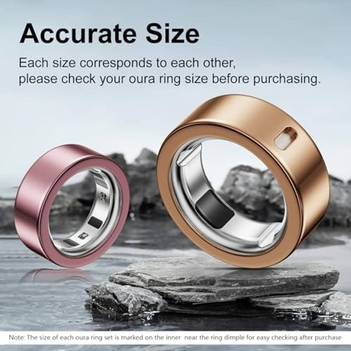 Rose and champagne Oura ring covers with metal inner sleeve