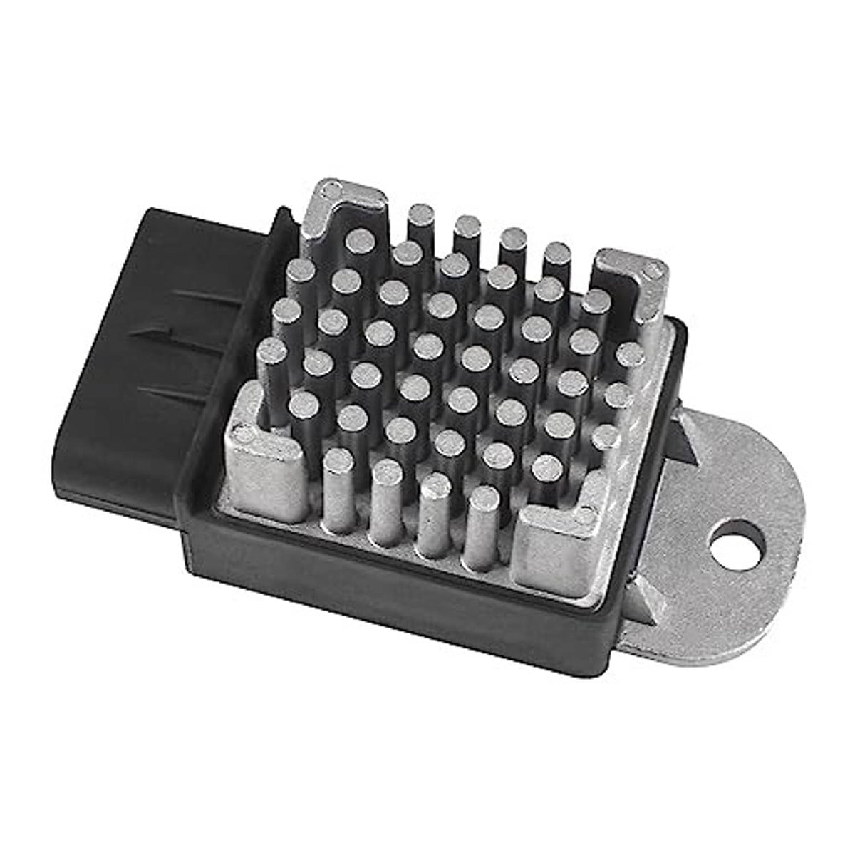 Engine cooling fan relay, black connector side with metal pin terminals and mounting loop