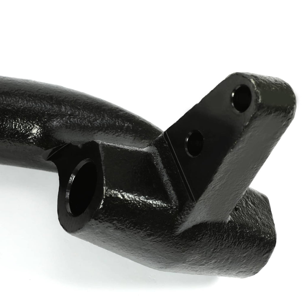 Powder-coated black spindle arm with mounting holes and connection joint