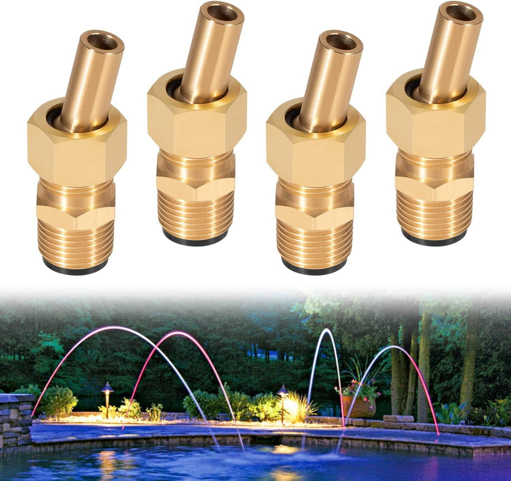 Brass deck jet nozzle replacement set, 4 pack with threaded base and swivel tip