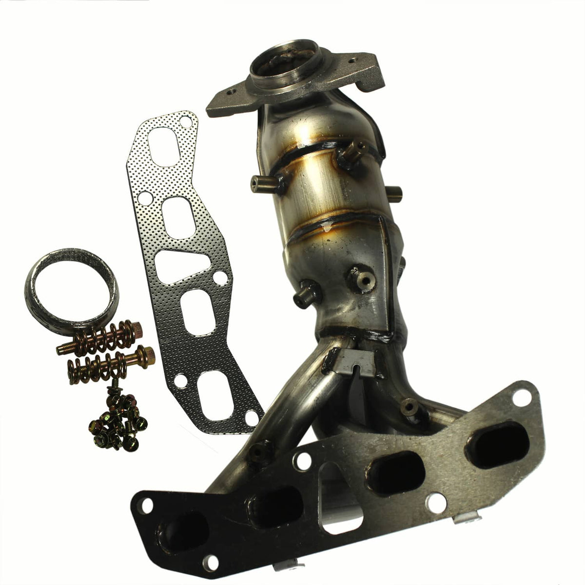 Exhaust manifold with catalytic converter, gasket plate, O-ring and mounting screws