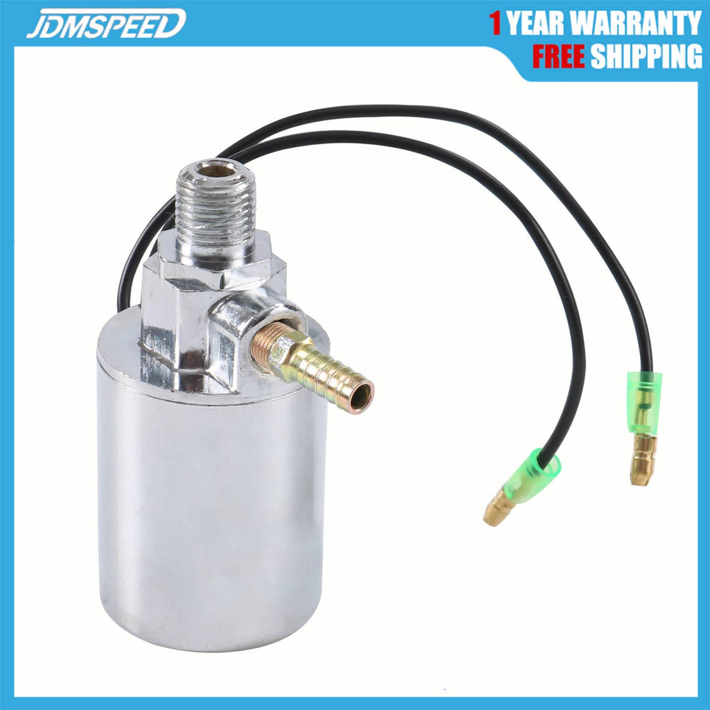 Metal air horn solenoid valve with brass inlet and black wire harness