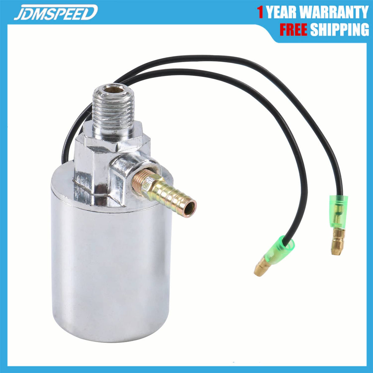 Metal air horn solenoid valve with brass inlet and black wire harness