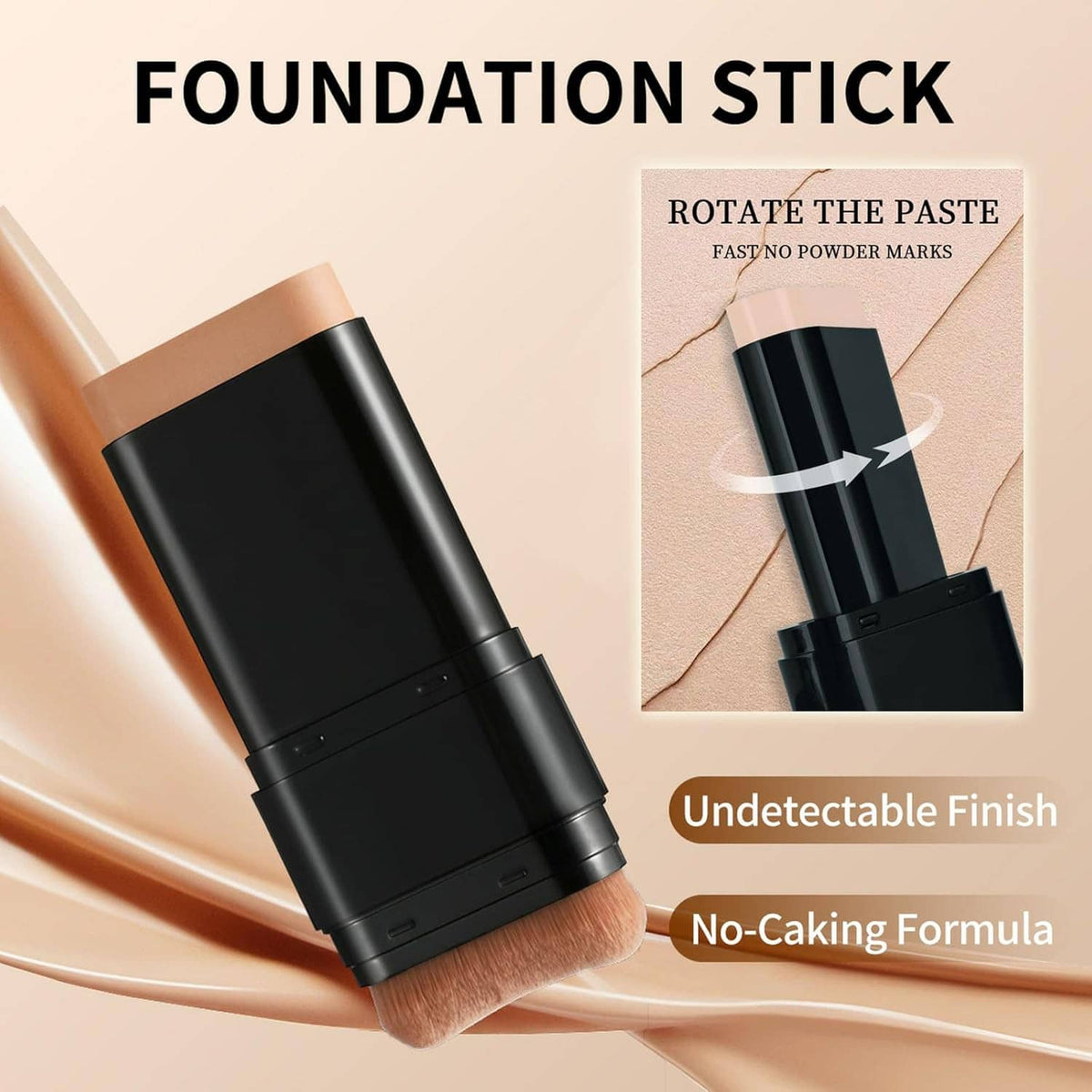 Black concealer foundation stick in a twist-up case with brush applicator