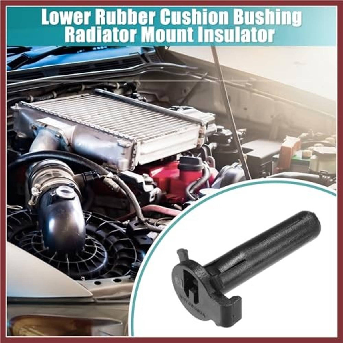 Black lower radiator mount insulator rubber bushing with side clips on top