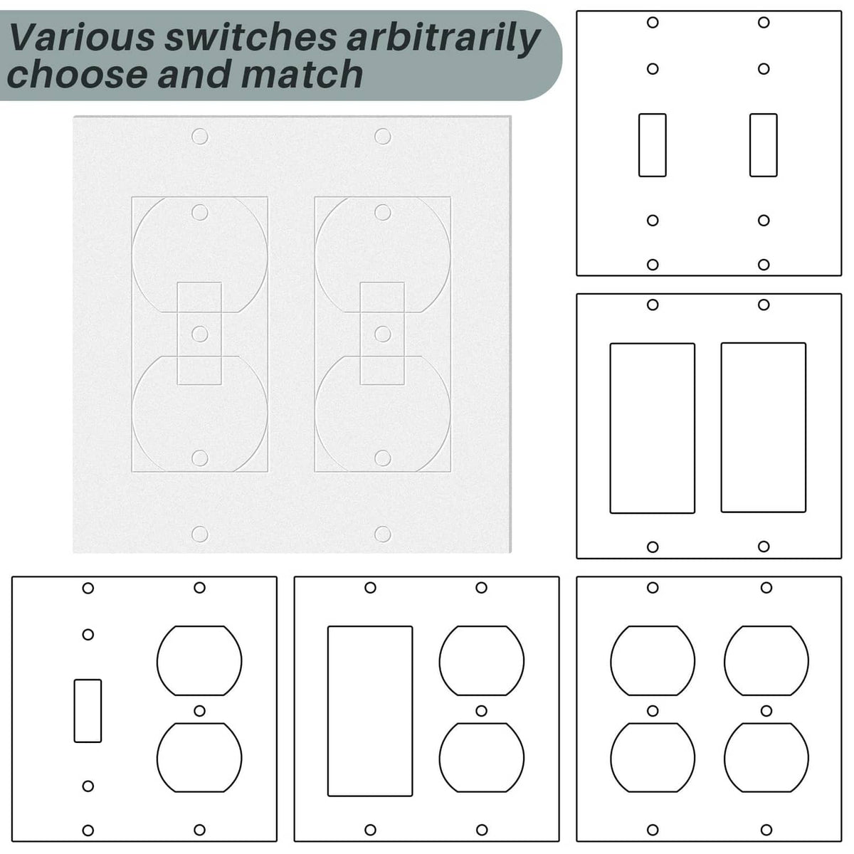 Outlet insulation draft sealer pieces with multiple 2-gang cutout shapes