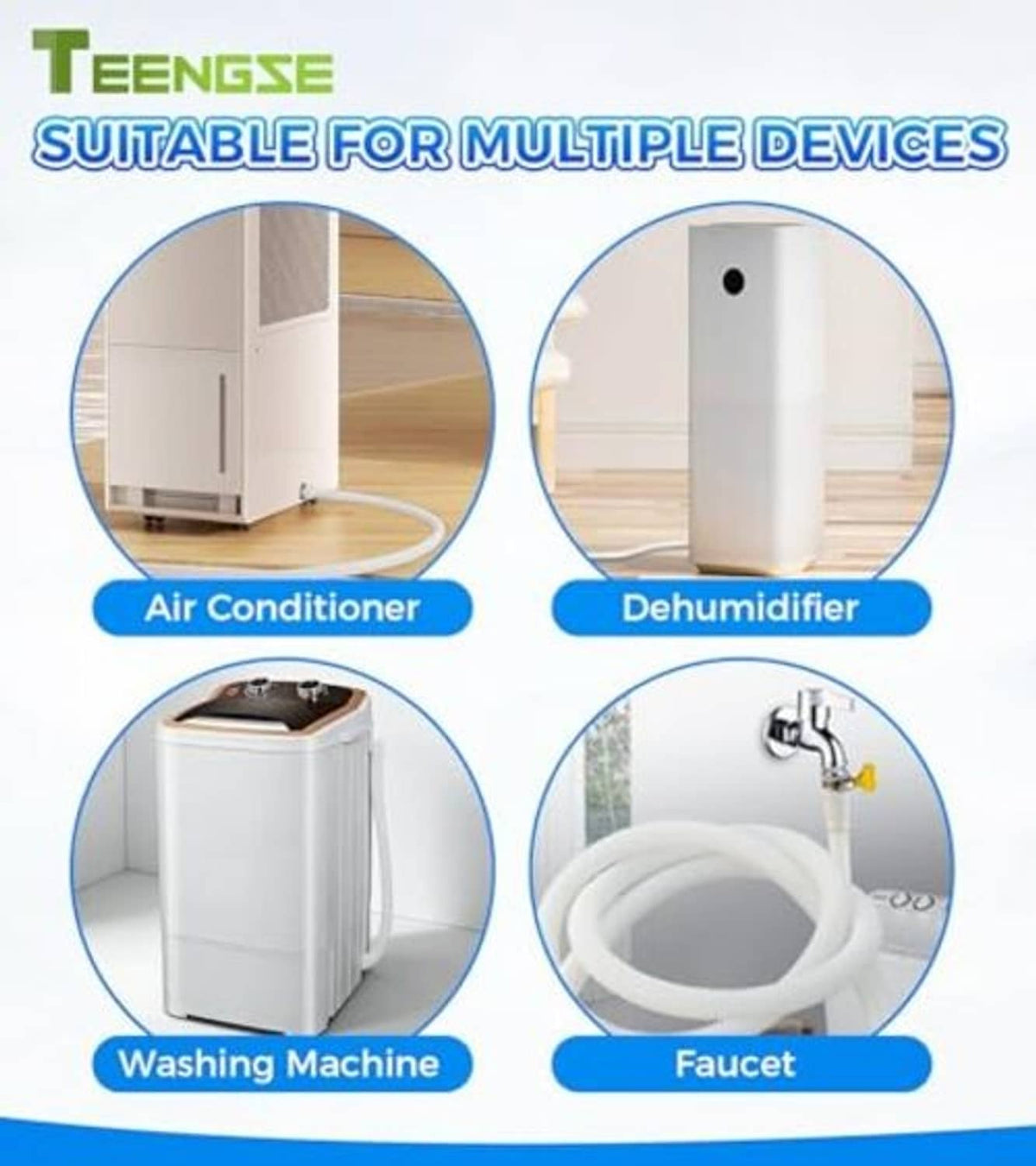 Drain hose compatible kit with metal clamps for air conditioner and dehumidifier drainage