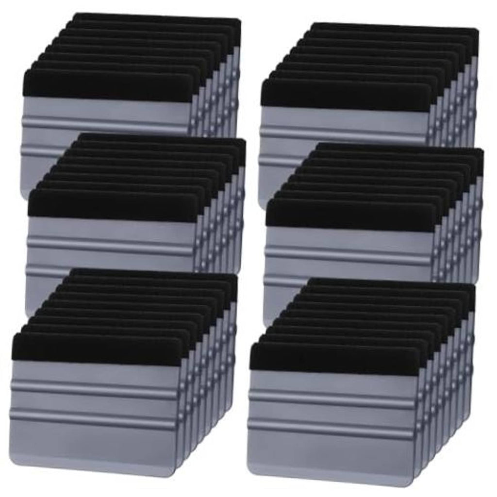 Gray plastic vinyl squeegee set with black felt edges, 4-inch tools (50 pcs)