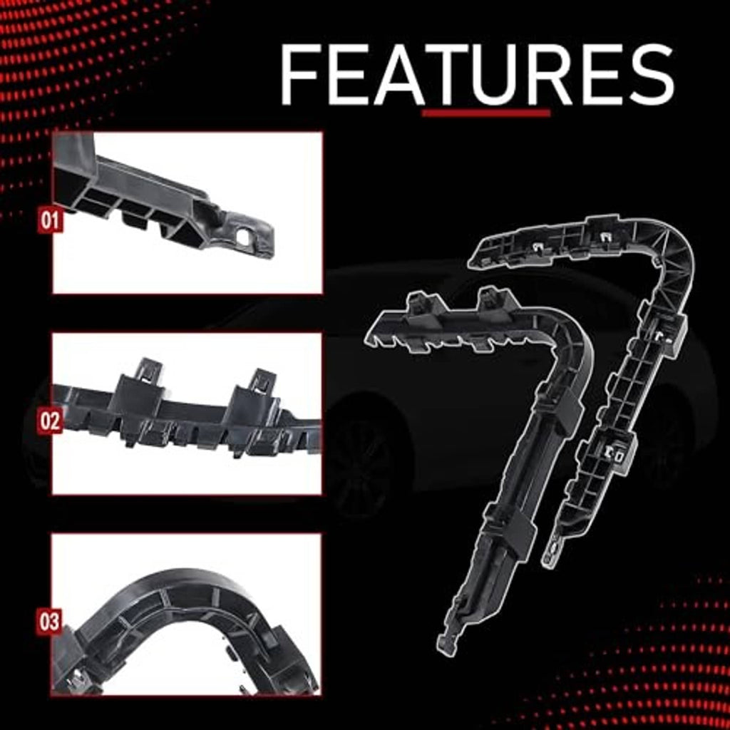 Front bumper retainer brackets and close-up details, black molded plastic