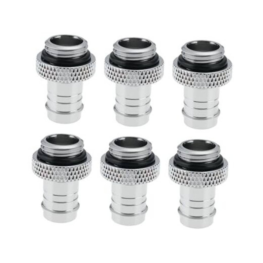 Silver metal hose barb connector set with black sealing ring, G1/4 to 3/8 barb ports