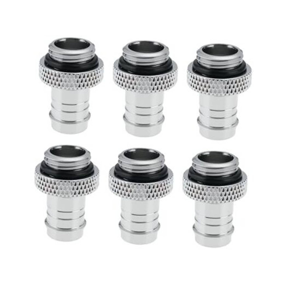 Silver metal hose barb connector set with black sealing ring, G1/4 to 3/8 barb ports