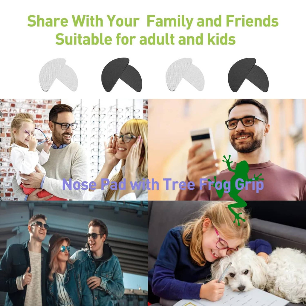 Anti-slip nose pads on eyeglasses for both adults and kids, tree frog grip