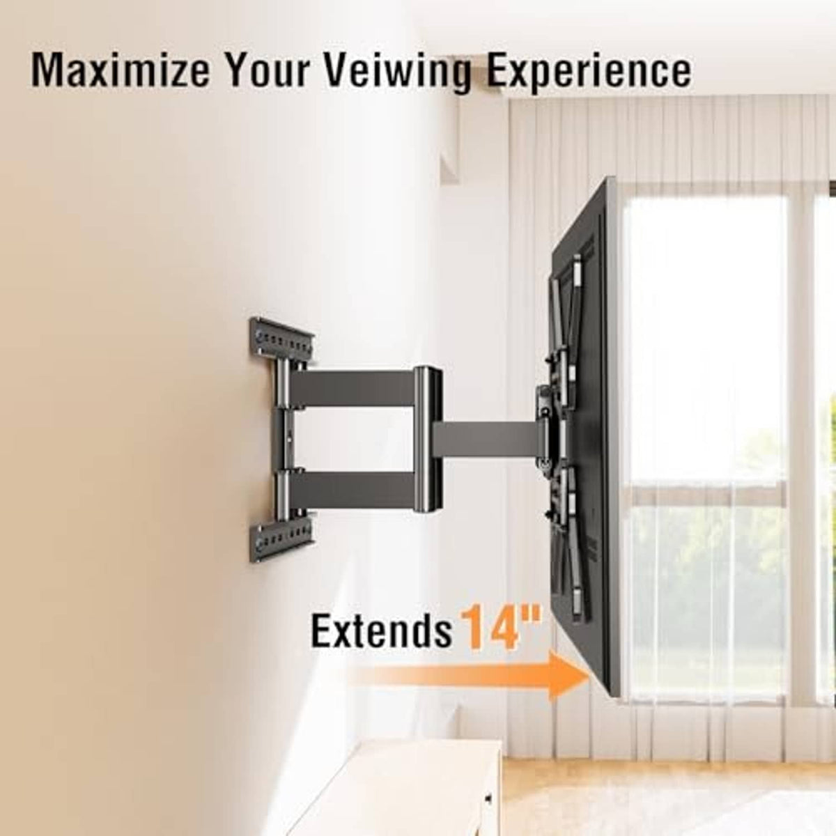 Ultra slim TV wall mount with extended brackets and low-profile arms